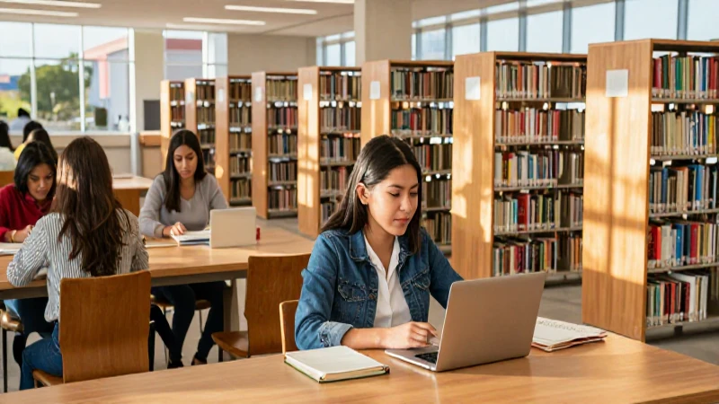 Estudiante mexicano en biblioteca con luz dorada