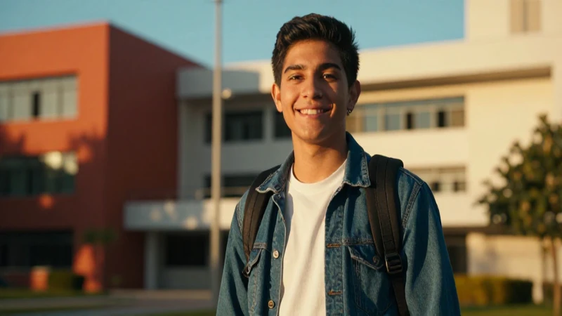 Retrato cinemático de estudiante mexicano sonriente