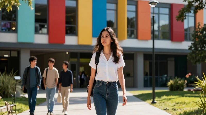 Estudiantes mexicanos caminan por campus universitario