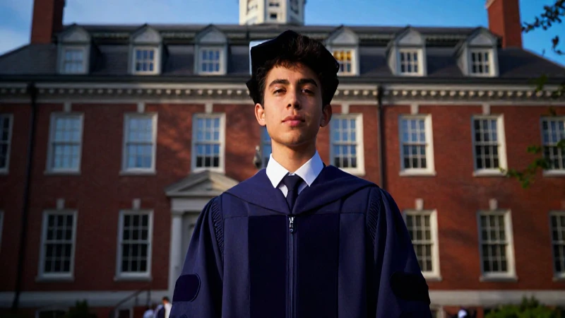 Estudiante en Harvard con iluminación dramática