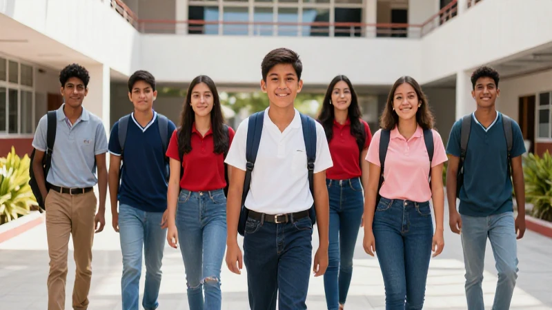 Estudiantes mexicanos brillantes en campus moderno