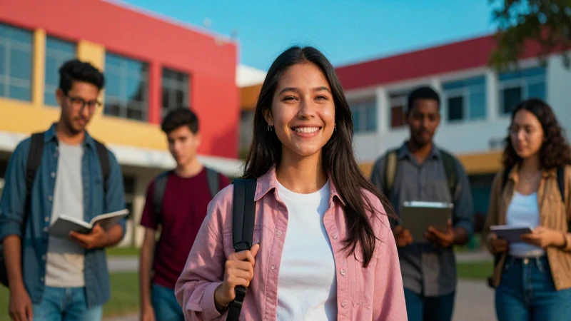 Estudiante mexicano brillante en campus moderno