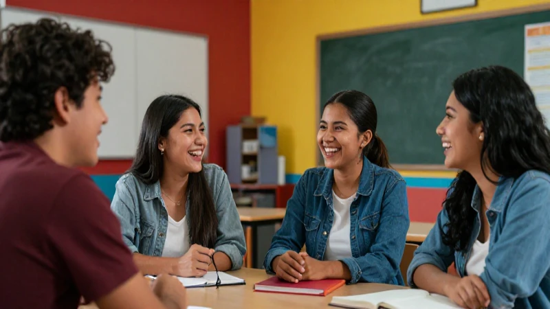 Estudiantes mexicanos felices en aula moderna