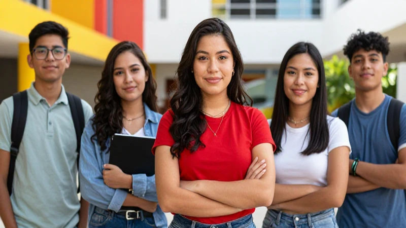 Estudiantes mexicanos, campus vibrante y diseño profesional