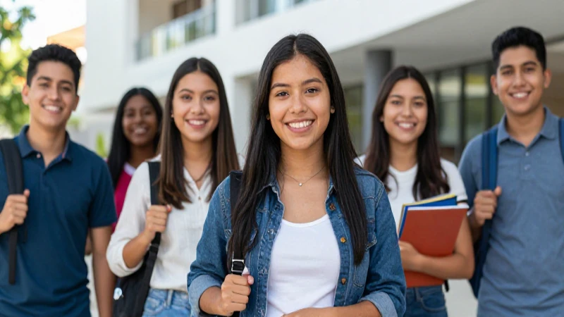 Estudiantes mexicanos sonrientes en campus moderno