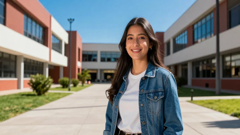 Estudiante mexicano en campus moderno y vibrante