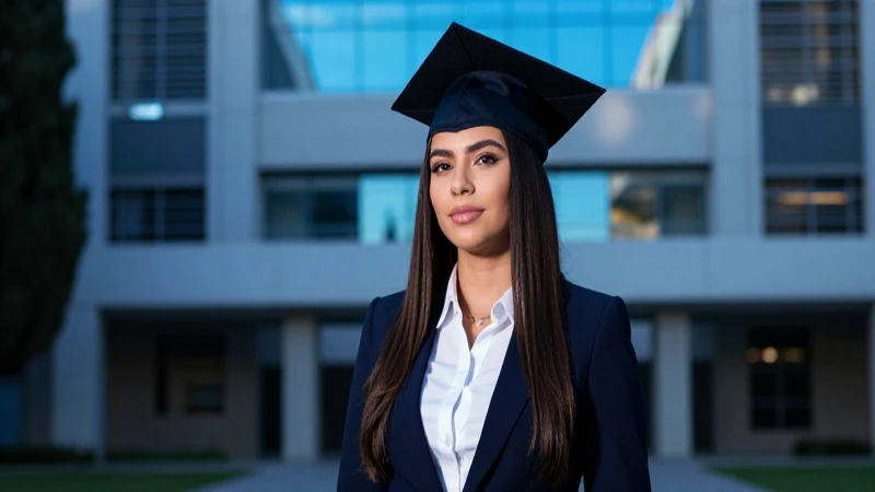 Joven graduada mexicana en campus profesional