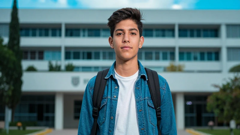 Estudiante mexicano moderno en campus tecnológico con alta calidad