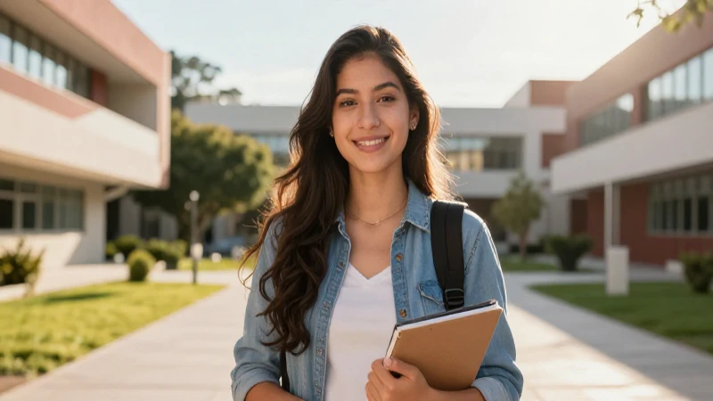 Estudiante mexicano confía en campus moderno con luz dorada