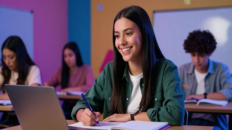 Estudiante mexicano sonriente en aula moderna