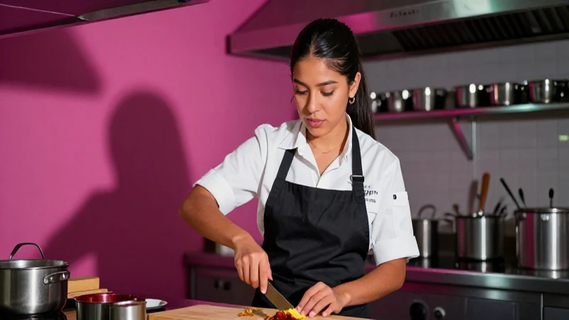 Joven estudiante mexicana en cocina profesional