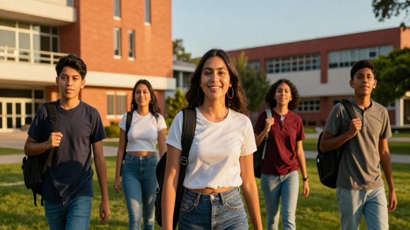 Estudiantes mexicanos simbolizando progreso dinámico