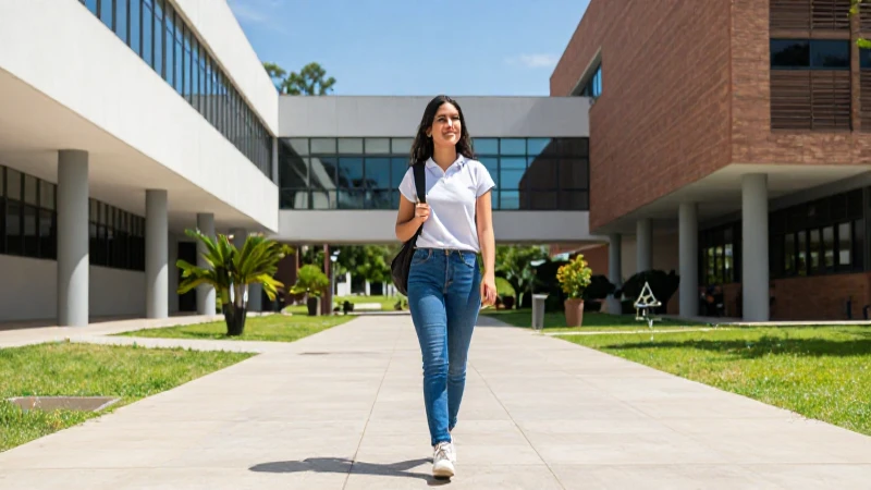 Estudiante mexicano camina por campus universitario