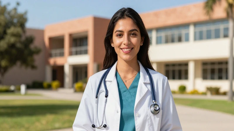 Estudiante médico mexicano en campus universitario