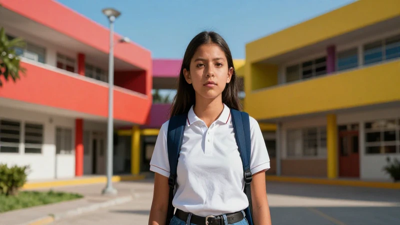 Estudiante mexicano decidido en un campus vibrante