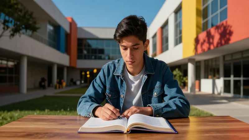 Joven mexicano estudia arquitectura en un campus vibrante