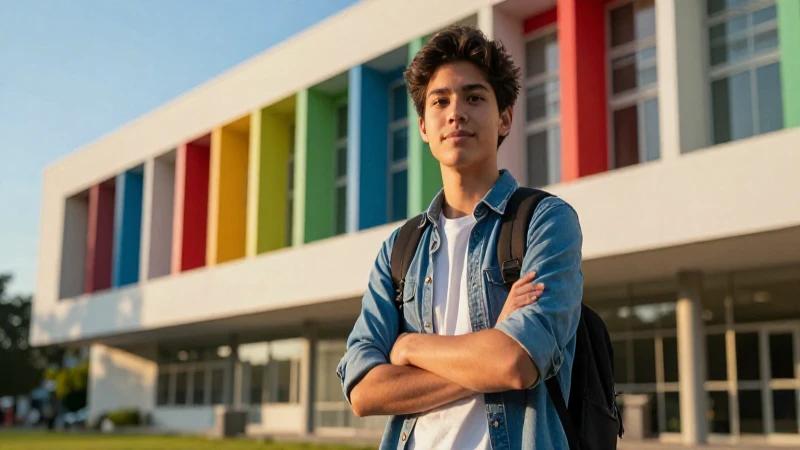 Joven mexicana universitaria con éxito en campus moderno