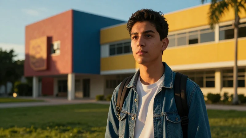 Estudiante mexicano con luz dorada y determinación