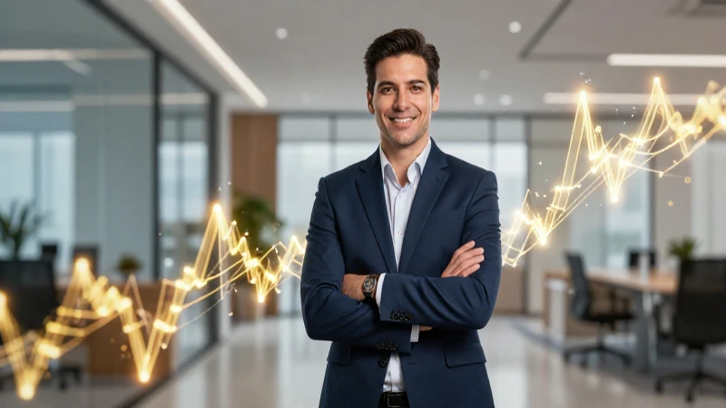 Profesional mexicano con gráfico financiero dorado