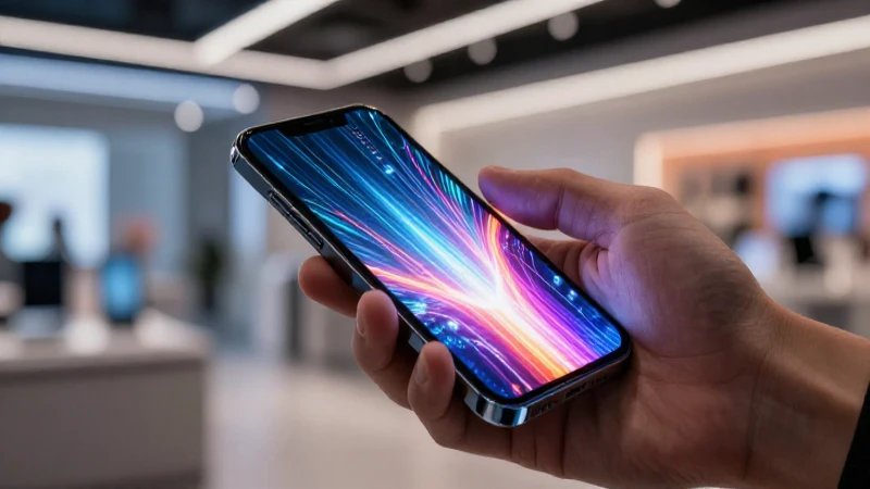 Mano sostiene un teléfono digital brillante