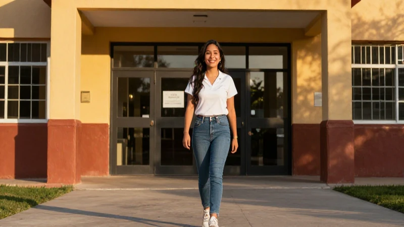 Estudiante mexicano confiado bajo el atardecer en campus