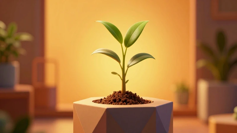 Planta estilizada creciendo en un pedestal geométrico