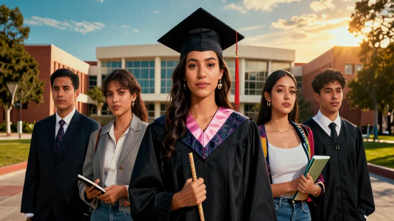 Joven graduado mexicano en campus dorado