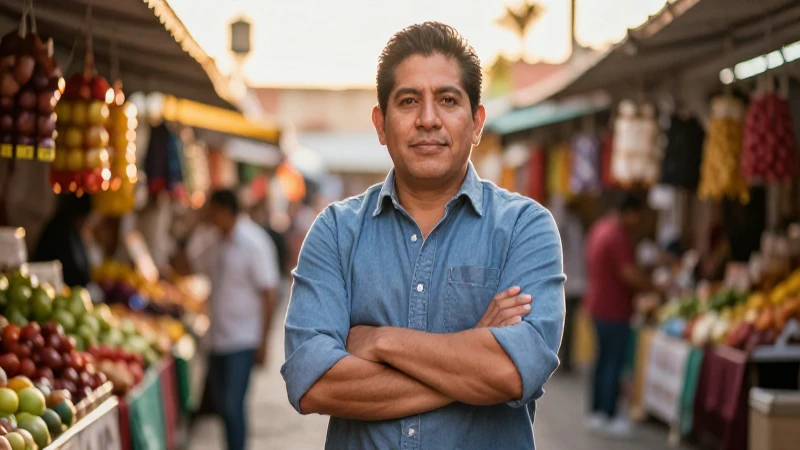 Empresario mexicano vibrante con luz dorada