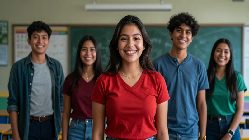 Estudiante mexicana sonriente en aula moderna