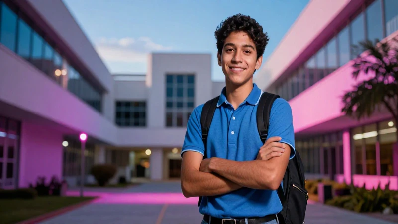Estudiante mexicano exitoso en campus universitario