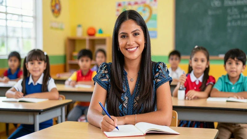 Maestra mexicana con niños en clase vibrante