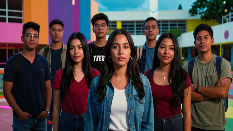 Estudiantes mexicanos vibrantes en campus moderno