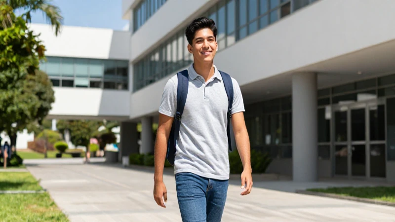 Joven mexicano sonriente en campus universitario
