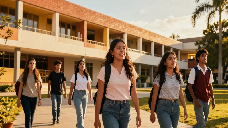 Estudiante mexicano en campus moderno con sol