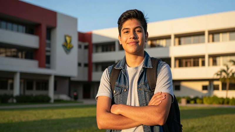 Estudiante mexicano exitoso, atmósfera inspiradora y campus