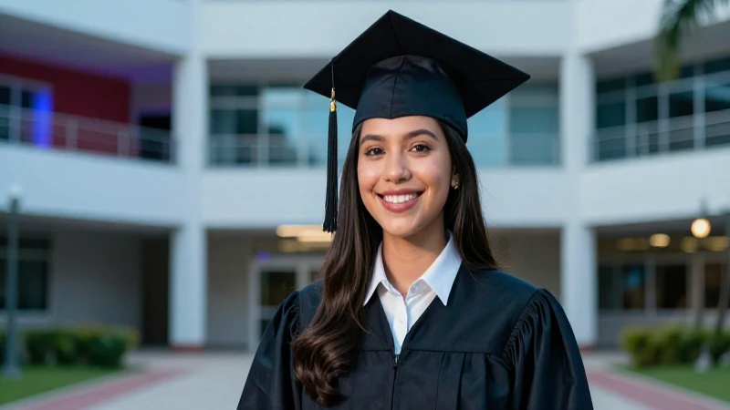 Joven mexicana sonriente representa éxito universitario