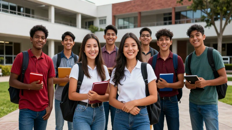 Estudiantes mexicanos sonrientes en campus vibrante