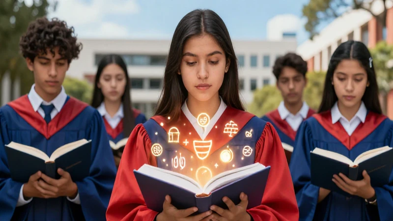 Estudiante mexicano estudia lenguaje con detalles vibrantes