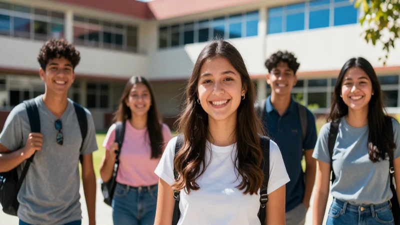 Estudiante mexicano sonriente en campus moderno
