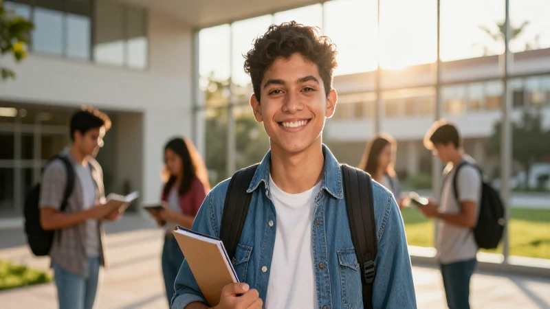 Estudiante mexicano sonriente con energía vibrante y estilo