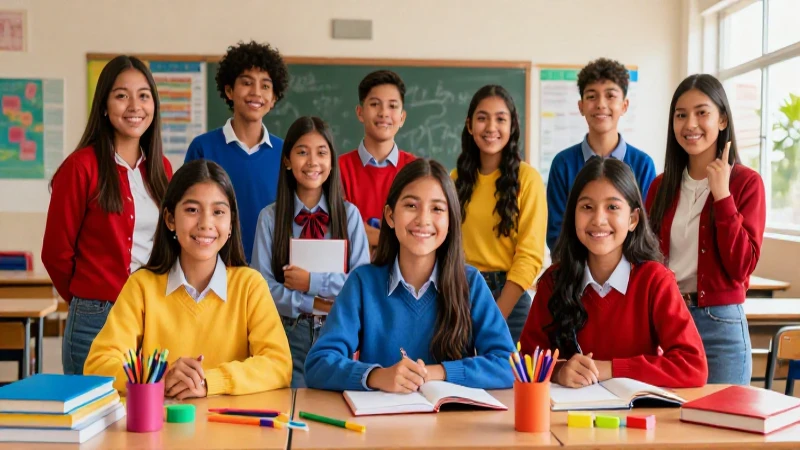 Estudiantes mexicanos felices en clase vibrante