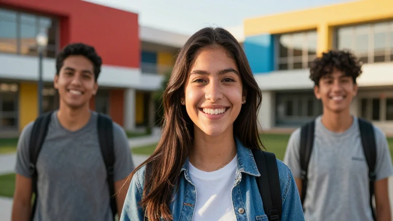 Joven mexicano sonríe con éxito en campus moderno