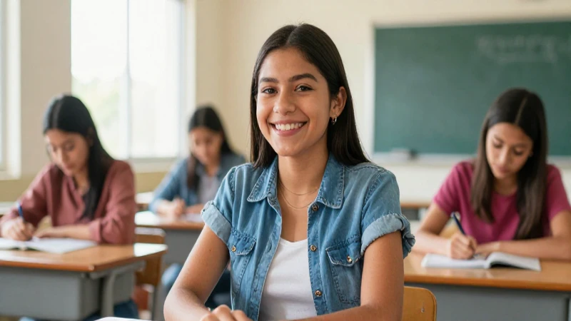 Estudiante sonríe, simbolizando progreso educativo