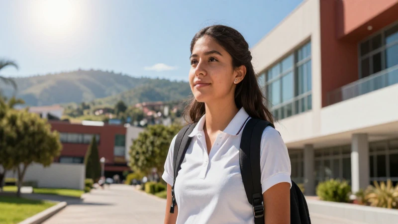 Estudiante mexicano sonríe en campus soleado