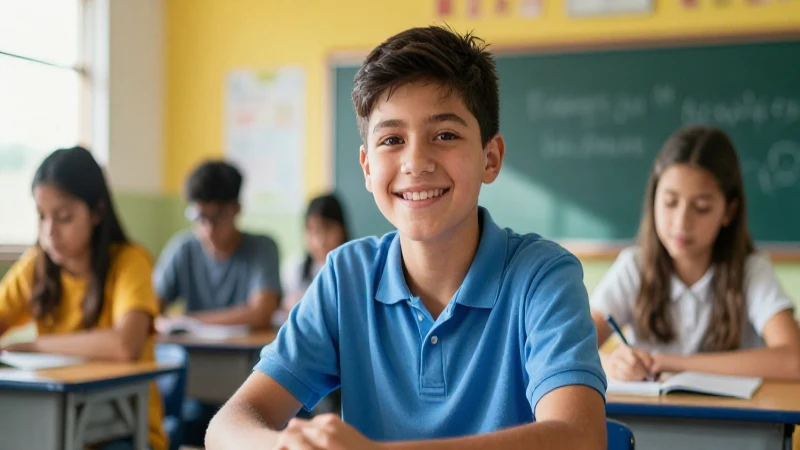 Estudiante mexicano sonriente en aula moderna