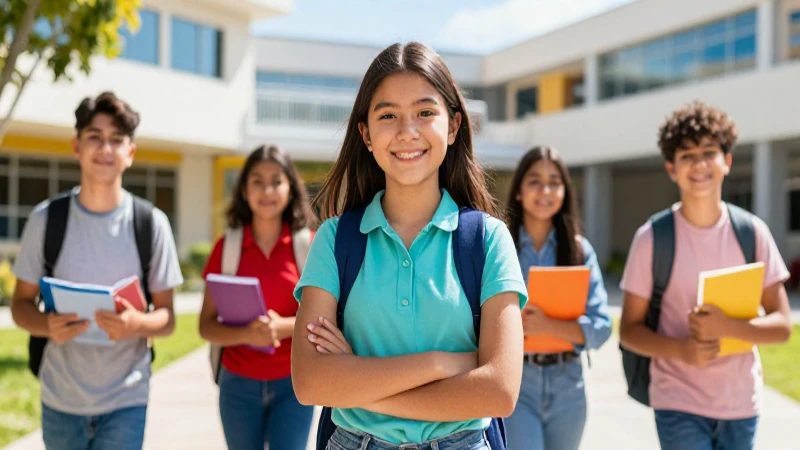 Estudiante mexicano sonriente en campus moderno