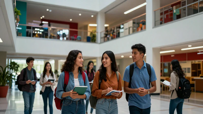 Estudiantes mexicanos en moderno campus universitario vibrante