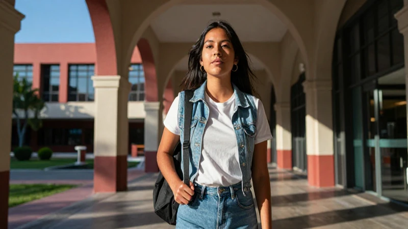 Estudiante mexicano, campus universitario, luz dramática
