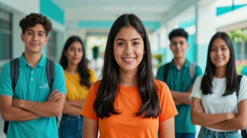 Estudiantes mexicanos alegres en campus moderno