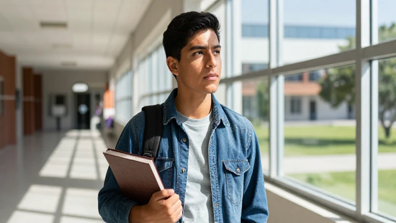 Estudiante mexicano decidido con luz cinematográfica
